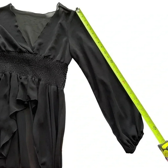 Black Asymmetrical Deep-V Sheer Swim Coverup Dress with Elastic Waist- Medium - Picture 10 of 10